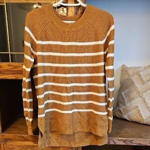 Old Navy Women's Crewneck Sweater in Mustard Yellow and White Stripes